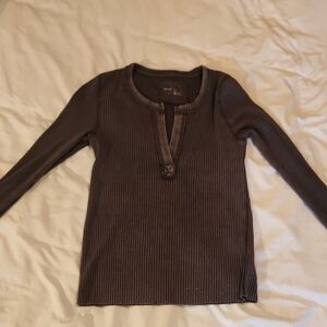 Aerie Women's Long Sleeve Ribbed Top - Dark Grey